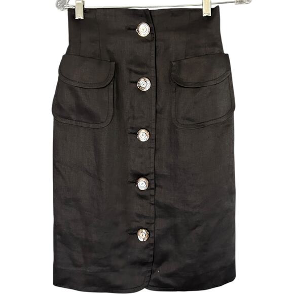 La Moda Goji Italya VTG Pencil Mini Skirt Women's 7A2/ US 2 Black Hemp Linen - Picture 1 of 8